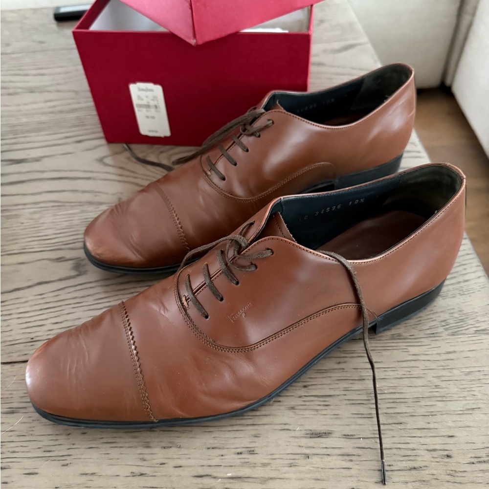 Mens Ferragamo Brown Leather Dress Shoes